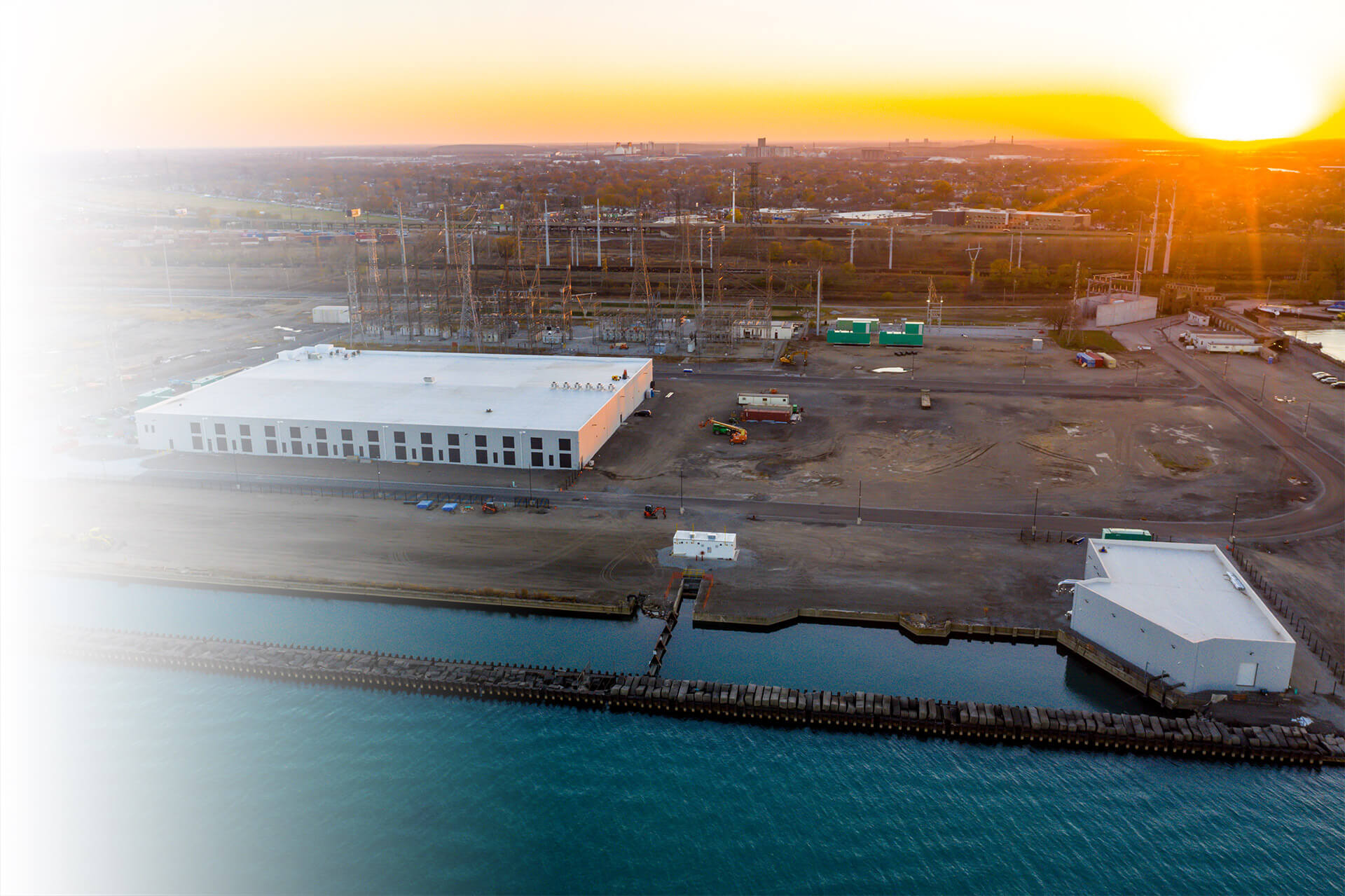 Digital Crossroad data center campus at sunset